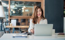 woman working at laptop